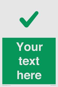 Custom green background, green tick sign